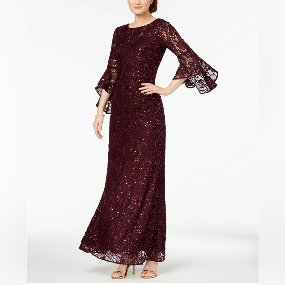 R&M Richards Nightway Mulberry Purple Sequin-Embellished Lace Gown Dress Sz 10